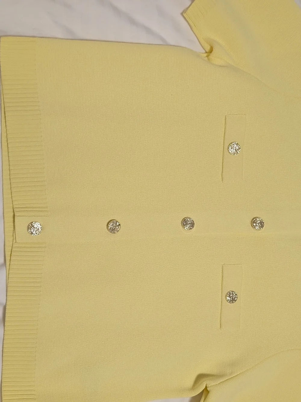 Zara Yellow Ribbed Knit Top with Gold Button - Picture 3 of 4